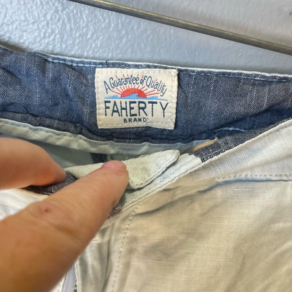 Faherty Men's Malibu Linen & Cotton Chino Shorts‎ Light Blue Size 34